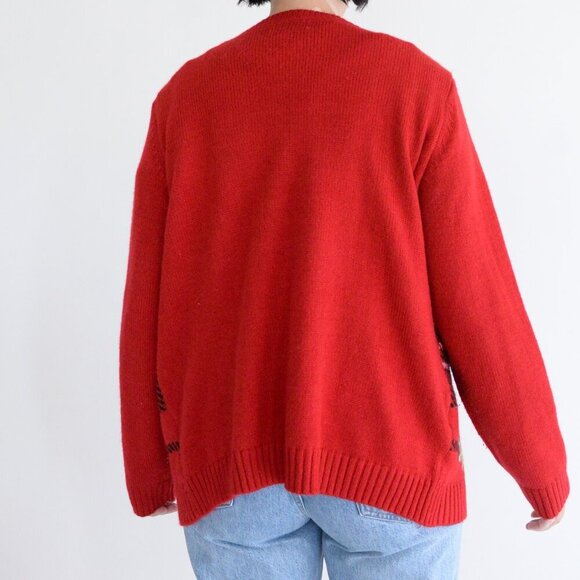 Vintage Kim Rogers Red Black Gingerbread Christmas Button Up Cardigan Sweater L - Picture 3 of 11